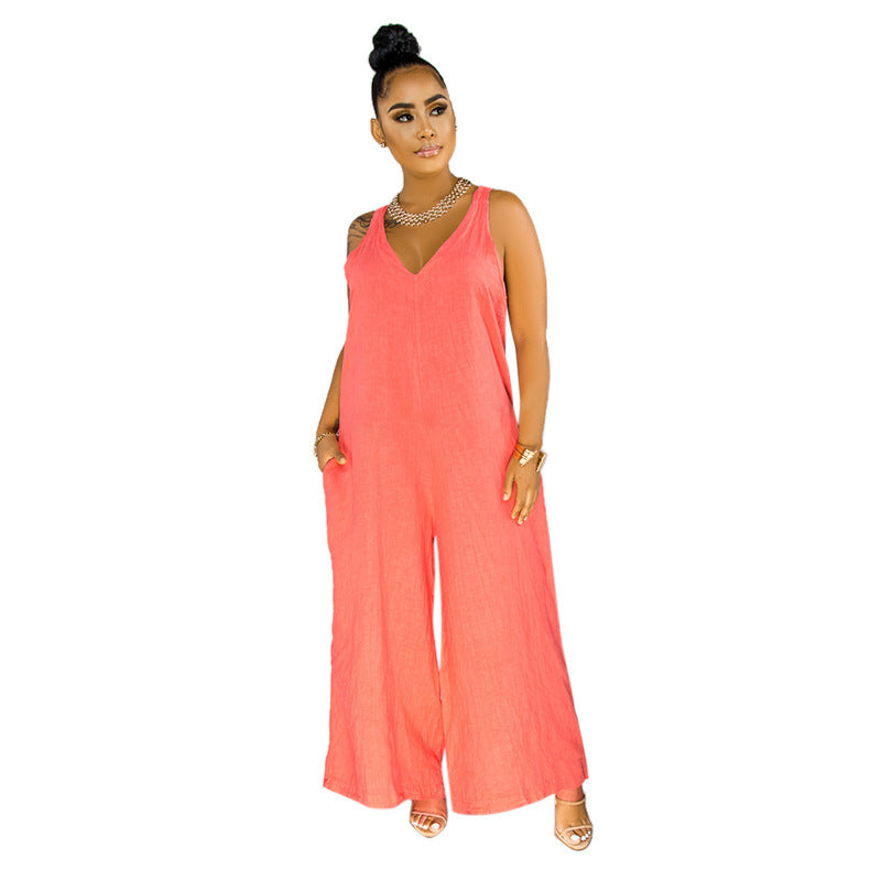 Loose tie casual jumpsuit