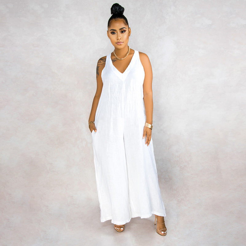 Loose tie casual jumpsuit